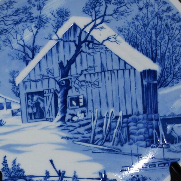 Pair of Currier & Ives Blue and White Plates | "Homestead" Collectible Plates - Picture 7 of 16